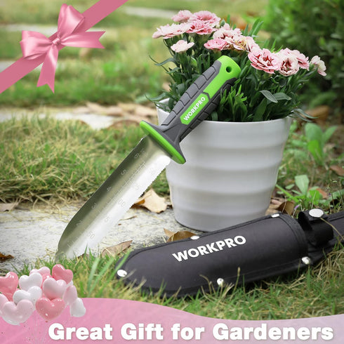 WORKPRO Hori Hori Garden Knife, 7" Stainless Steel Blade with Oxford Sheath for Weeding and Planting
