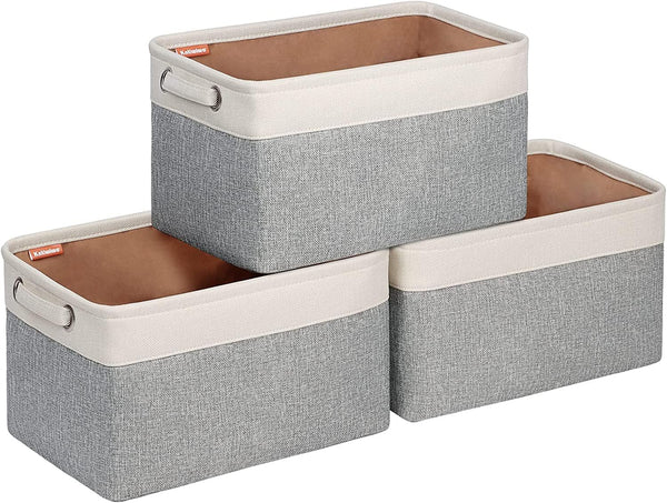 Kntiwiwo Large Linen Closet Organizer Bins, Set of 3, Decorative Storage Baskets for Home, 15" x 10" x 9.5", Grey