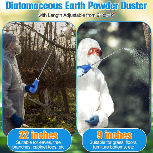2PCS 9" 22" 8 oz Bulb Diatomaceous Earth Powder Duster, Longer to Retractable Garden Powder Applicator Dispenser