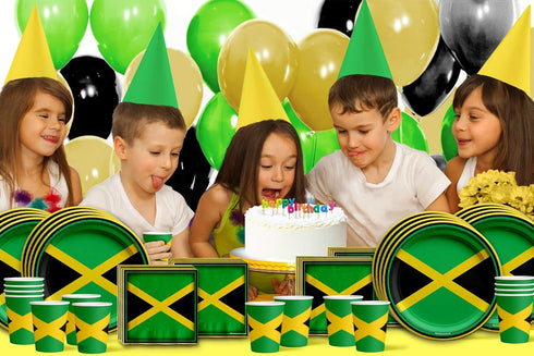 Jamaican Flag Birthday Party Supplies Set, Plates, Napkins, Cups for 16, Tableware Kit