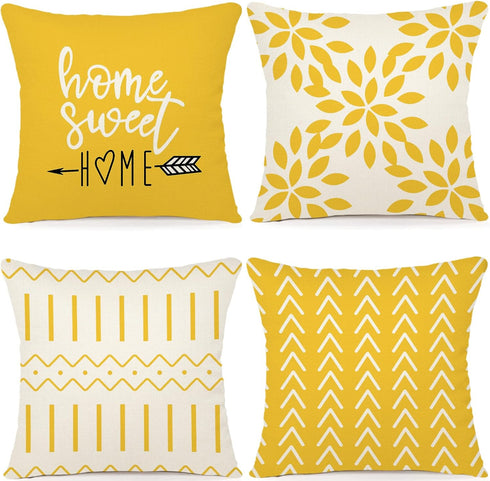 YCOLL Pillow Covers 18x18, Set of 4, Modern Sofa Throw Pillow Cover, Decorative Linen Fabric Geometric Pillow Case