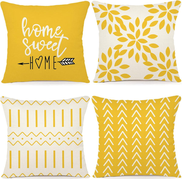 YCOLL Pillow Covers 18x18, Set of 4, Modern Sofa Throw Pillow Cover, Decorative Linen Fabric Geometric Pillow Case