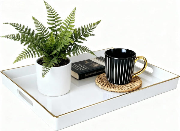 Zosenley Decorative Tray, Rectangular Plastic Tray with Handles, Modern Vanity Tray and