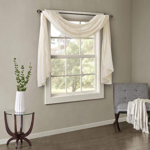 Madison Park Harper Sheer Bedroom Curtain - Modern Contemporary Window Panel for Kitchen, 42" x 144", Cream