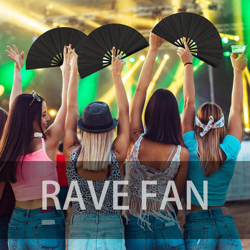 Maitys 2 Pcs Large Clap Fans for Line Dancing, 13 Inches Folding Hand Rave Fan, Black Simple Pattern