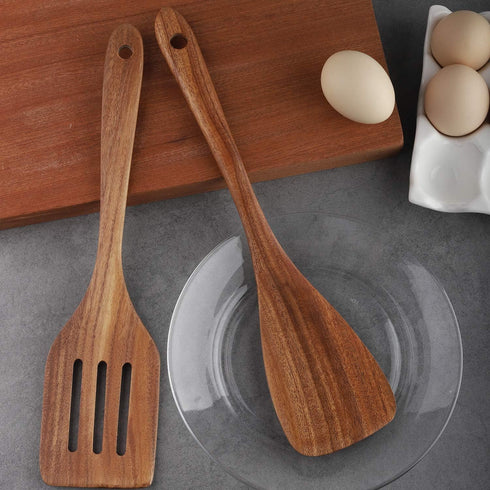 4-Piece Wooden Cooking Utensils Set for Non-Stick Cookware, Includes Spatula, Fork, Turner, Ladle, Strainer Spoons