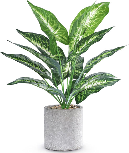 16" Small Fake Plants - Artificial Tropical Faux Plants for Indoor Desk Decor, Sage Green