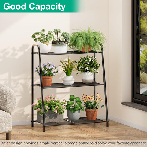 kiplant Plant Stand Indoor, Outdoor Tiered Plant Stand, Corner/Metal/Black Plant Shelf