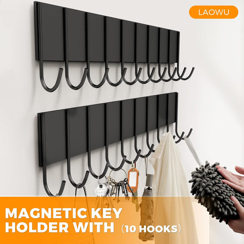 Magnetic Key Holder for Fridge with 10 Hooks, Strong Magnetic Utensil Holder for Wall, Kitchen Organizer