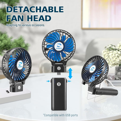 KIBEE Portable Fan, 5200mAh Rechargeable Handheld Fan, 180° Foldable Mini Fan for Outdoor, Home, Office (Black)