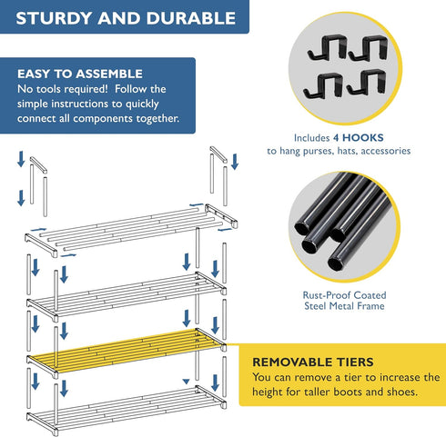 4 Closet, 20 Sundaze Shoe Rack - Tier Metal Shoe Rack for Front Door Entrance, Sturdy Long Shoe Organizer for Bedroom