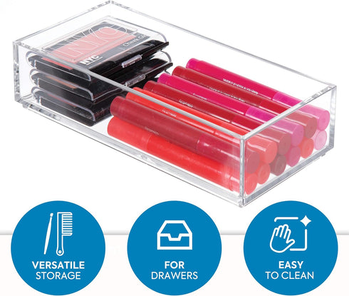 iDesign Clarity Plastic Drawer Organizer for Vanity, Bathroom, Kitchen Storage, 8" x 4" x 2", Clear