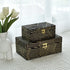 Velvet Decorative Boxes Storage Accessory Organizer with Gold Stripe, Set of 2, Black