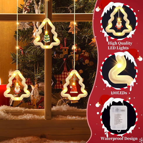 Remote,8 IP65 10 Christmas Tree Curtain Lights, Christmas Window Lights Decor with Lighting Modes, Waterproof, Hooks
