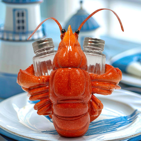 Set Hodao Lobster With Salt and Pepper Shaker Figurines Decoration Lobster with Holder Figurine for Beach Bar