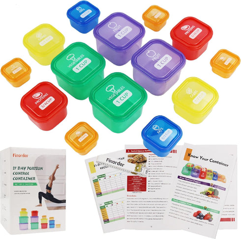 Finorder 21 Day Portion Control Container Kit, 14-Piece BPA Free Food Portion Set for Meal Prep, Weight Loss System