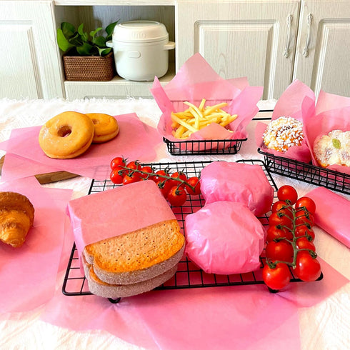 150 Sheets 8.6 x 9.8 in Deli Paper Sheets Sandwich Paper Dry Wax Paper Sheets Oil Proof Food Basket Liners Food Wrapping Paper for Bread, Party, Picnic, Festival, BBQ (Pink) by Suiwen