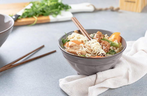 KooK Ramen Bowl, Ramen Bowl Set of 2, Authentic Ramen Bowl, Ramen Bowl with Chopsticks, Japanese Ramen Bowl, Pho Bowls, for Rice, Udon, for Gifting, Microwavable, Dishwasher Safe, 36 oz, Carbon Grey by KooK