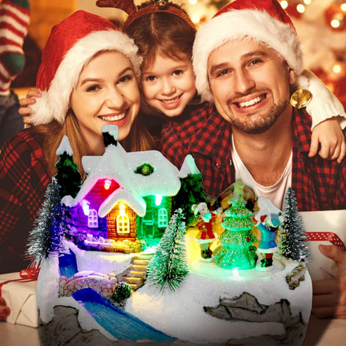 TOYESUNA 8 Christmas Collectible Buildings Decoration Musical Christmas Village Figurines Snow Globe with Spinning