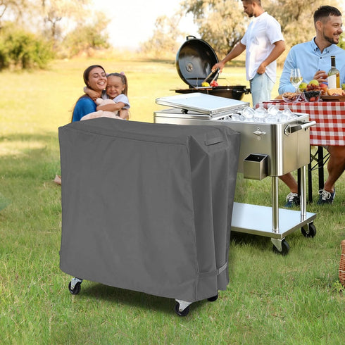 65-80 Cooler,34"Lx19"Wx31"H-Grey AKEfit Patio Cooler Cart Cover,Waterproof Ice Chest Cart Cover Fits Quart Patio Party