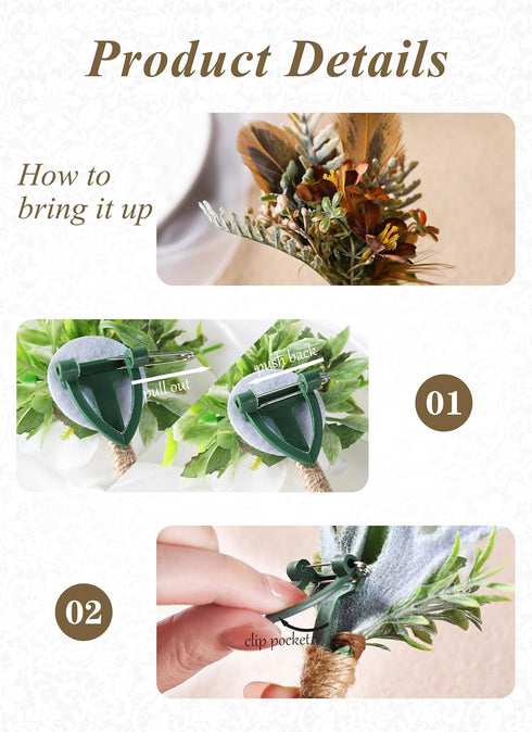 Boho Feather Boutonniere for Men, Handmade Brown Boutonniere for Wedding, Rustic Corsage for Groomsmen, Formal Dinner