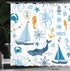 Ambesonne Nautical Shower Curtain, Blue Orange Pastel Composition of Lighthouse Sailboat Fish Shells Octopus, 69" W x