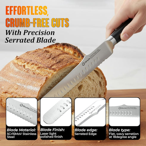 ORVIX 15.6 Inch Bread Knife Extra Long Serrated Knife for Homemade Sourdough Bread Ultra Sharp Stainless Steel Full