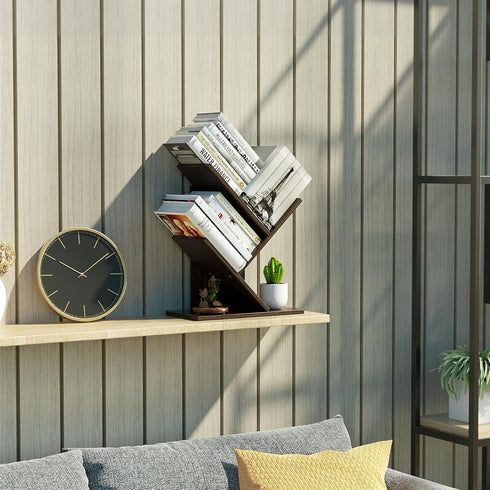 R RUISHENG 3 Tier Small Tree Bookshelf Desk Book Organizer Narrow Bookcases for Books Magazines CDs Free Standing Retro