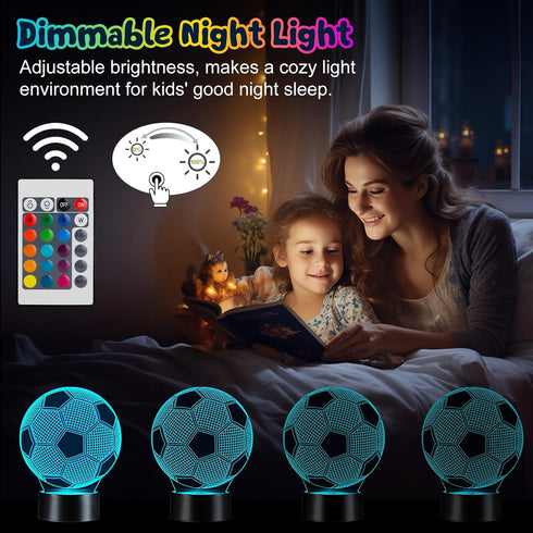 Linkax Soccer Gifts for Kids, 3D Illusion Lamp Night Light with 16 Colors Remote, Birthday Christmas Gifts for Boys