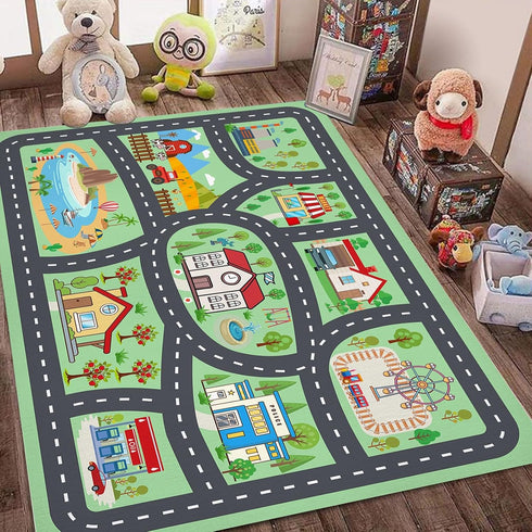 39''x59'' Kids Rug Car Rugs Playmat Carpet for Kids Toy Cars for Playroom Classroom Kids Room, Educational Area Rugs