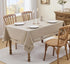 55 87 Inchs, Farmhouse Linen Textured Tablecloth Lattice Cutwork Waterproof & Stain Resistant Table Cloth Rectangle