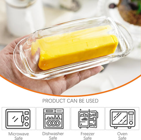 7 Inches Countertop 1 Glass Butter Dish with Lid for - Crystal Glass Butter Keeper Elegant Clear Butter Holder Tray