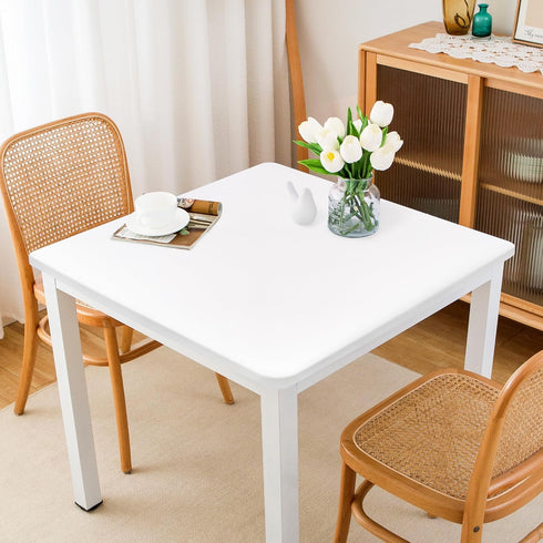 eeivs White Square Fitted Tablecloth Spandex Stretchable End Tables Cover with Elastic