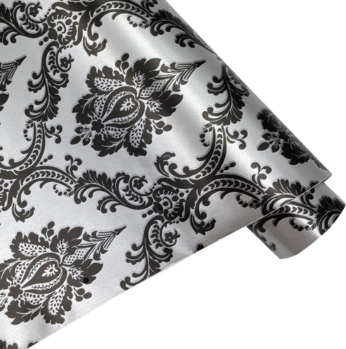 Yifely Retro Black Damask Furniture Paper Self-Adhesive Shelf Liner, Light Grey Table Decor Sticker