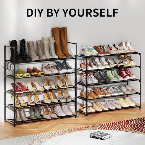 Organizer,5 20-25 Metal Shoe Tiers Shoe Storage Shoe Rack with Hooks,Fit Pairs,Adjustable Shoe Shelf