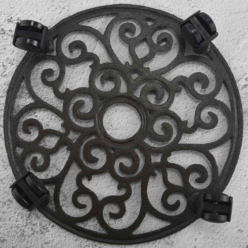 12" 1 Comfy Hour Cast Iron Plant Caddy with Wheels, Heavy Duty Rolling Flower Pot Stand, Decorative Victorian Style