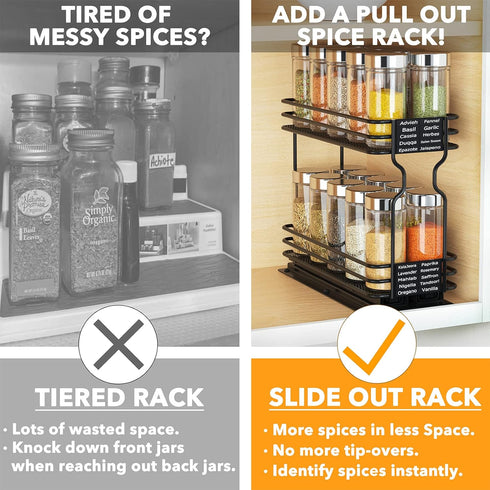 SpaceAid Pull Out Spice Rack Organizer for Cabinet, Heavy Duty Slide Out Seasoning Kitchen Organizer, Cabinet Organizer, with Labels, 4.5" W x10.75 D x8.5 H, 1 Drawer 2-Tier by SpaceAid