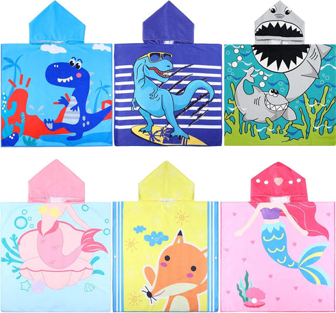 Oudain 6 Pcs Kids Hooded Towel Kids Bath Poncho Towels with Hood
