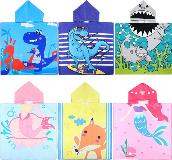 Oudain 6 Pcs Kids Hooded Towel Kids Bath Poncho Towels with Hood