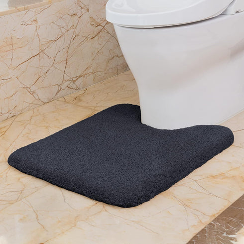 VANZAVANZU Toilet Rugs for Bathroom - U Shaped Contour Bath Mats, Non-Slip Microfiber Shaggy Thick (Black)