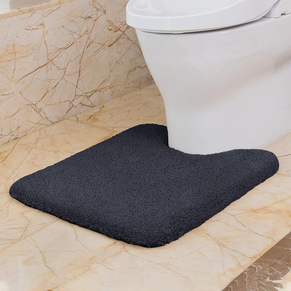 VANZAVANZU Toilet Rugs for Bathroom - U Shaped Contour Bath Mats, Non-Slip Microfiber Shaggy Thick (Black)
