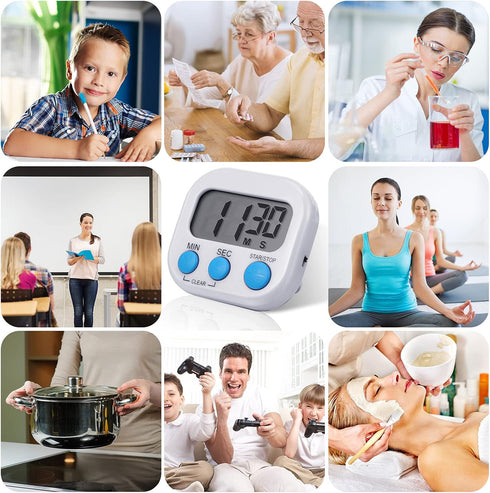 Weewooday 4 Pcs Magnetic Digital Timers - Multi Function Electronic Kitchen Timer with Loud Alarm for Cooking and Study
