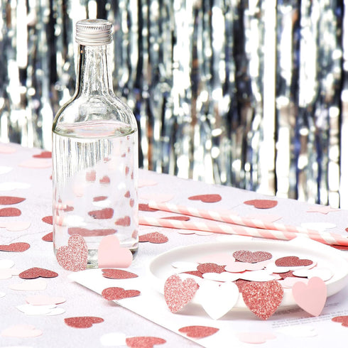 300pcs Rose-Gold Pink White Heart Confetti - Glitter Paper Decor for Valentines, Mothers Day, Engagement, Wedding, Baby