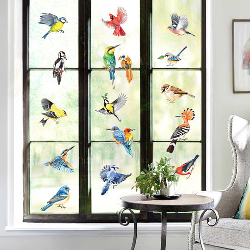 decalmile Spring Summer Birds Double Sided Window Clings Hummingbird Parrot Window Decals Anti-Collision Glass Window Doors Window Stickers - Set of 17 Birds by decalmile