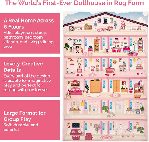 4x6 Rug&Play Ultra Soft Pink Dollhouse Play Rug for Girls Room Washable Non-Slip Area Rugs for Kid Bedroom & Kids