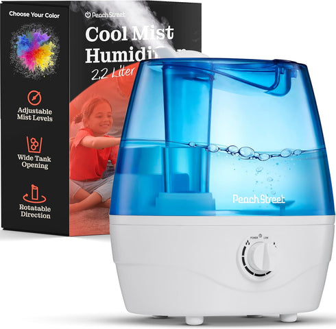 Cool Mist Humidifiers for Bedroom, 2.2L Tank, Quiet Ultrasonic Vaporizer, Adjustable Mist Level & Auto-Shut Off