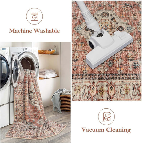 Lahome 2x5 Oriental Hallway Runner Rug, Washable Non Slip Kitchen Rug with Rubber Backing for Hallways
