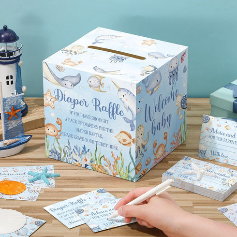 51 Teling Pieces Diaper Raffle Tickets with Card Box Baby Shower Decorations Baby Shower Holder Box for Girl Boy Diaper
