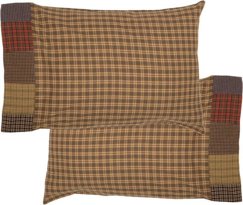 VHC Brands Set of 2 Rustic Bedding Ridge Cotton Patchwork Plaid Standard Pillow Cases, Cedar Green
