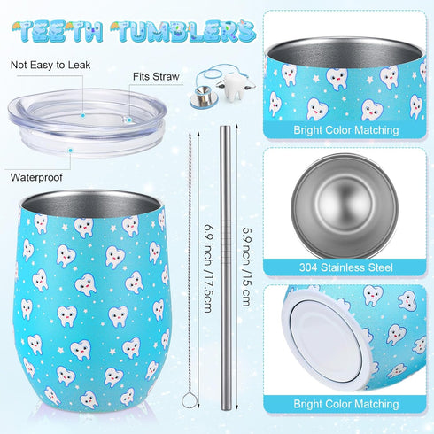 Sliner 4 Pcs Dental Assistant Gifts for Women, Cute 12 oz Teeth Tumbler, Cosmetic Bag, Keychain, and Socks